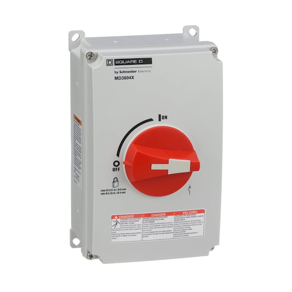 Interruptor de Desconexión Unipolar Encerrado No Fusible Square D, 220 a 240V AC, 440 a 480V AC, 600V AC - MD3604X