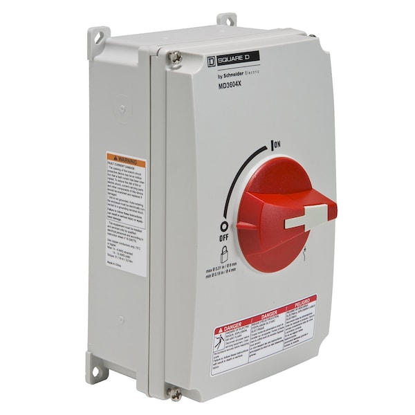 Interruptor de Desconexión Unipolar Encerrado No Fusible Square D, 220 a 240V AC, 440 a 480V AC, 600V AC - MD3604X
