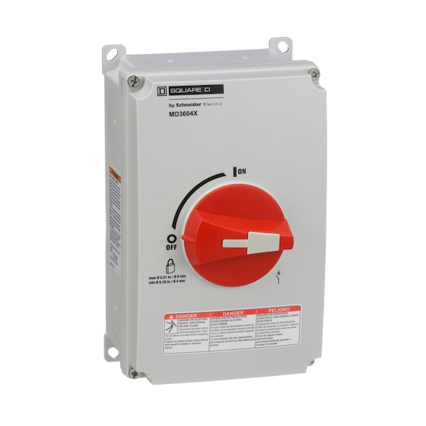 Interruptor de Desconexión Unipolar Encerrado No Fusible Square D, 220 a 240V AC, 440 a 480V AC, 600V AC - MD3604X