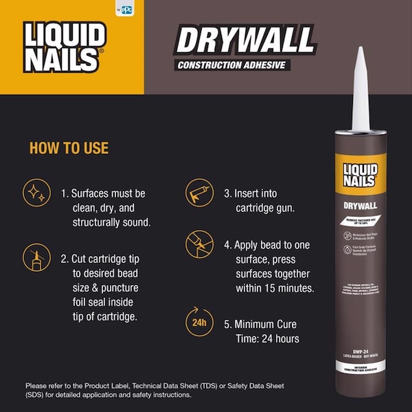 Liquid Nails Liquid Nails DWP-24 Drywall Acrylic Latex Construction Adhesive 28 oz - DWP-24