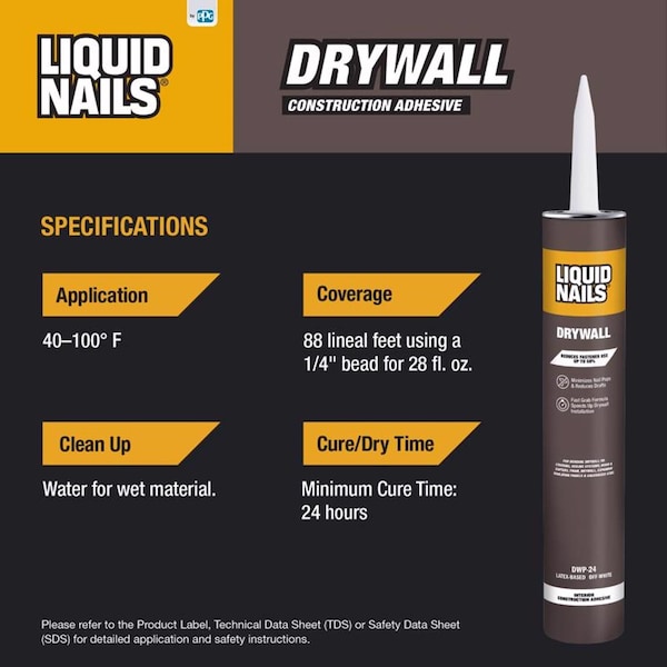 Liquid Nails Liquid Nails DWP-24 Drywall Acrylic Latex Construction Adhesive 28 oz - DWP-24