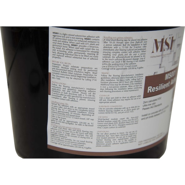 Msi 1 Gal. Universal Pressure Sensitive Luxury Vinyl Adhesive (Approximately 220-260 Sq. Ft./Gal) - ZOR-AD-0101