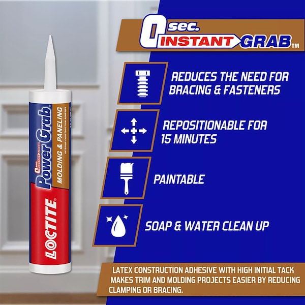 Loctite Power Grab Loctite Power Grab Molding & Paneling Synthetic Latex Drywall Construction Adhesive 9 oz - 2023759