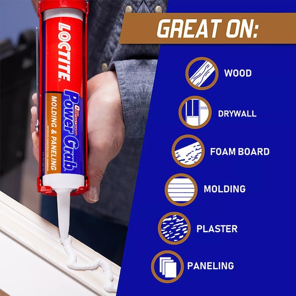 Loctite Power Grab Loctite Power Grab Molding & Paneling Synthetic Latex Drywall Construction Adhesive 9 oz - 2023759