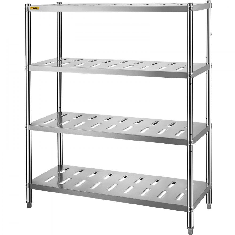 VEVOR Storage Shelf, 4-Tier Storage Shelving Unit, Stainless Steel Garage Shelf, 47.2 x 17.7 x 61 inch Heavy Duty Storage Shelving, 529 Lbs Total Capacity with Adjustable Height and Vent Holes - BXGCKHJYCC484NQXCV0