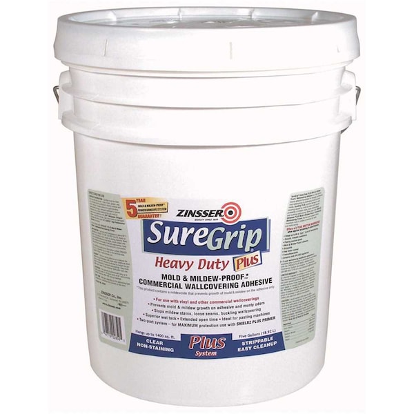 Zinsser SureGrip 5 gal. Clear Heavy Duty Plus Mold & Mildew-Proof Commercial Wallcovering Adhesive - 2850