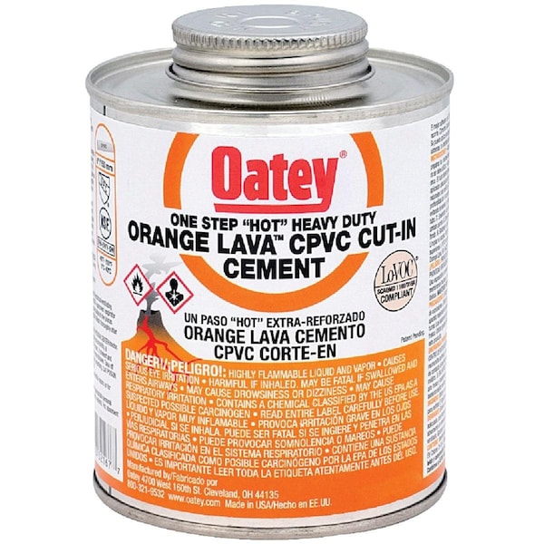 Oatey 8 Oz. Orange Lava One-Stop in. Hotin. Heavy-Duty CPVC Cement - 32166