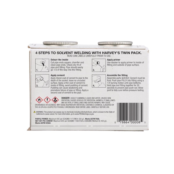 Oatey Harvey Clear/Purple Primer and Cement For PVC 8 oz - 019550V