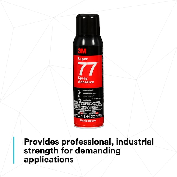 3M Spray Adhesive, 13.44 fl oz, Aerosol Can, Clear, Super 77 - 7010366503