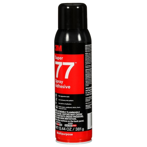 3M Spray Adhesive, 13.44 fl oz, Aerosol Can, Clear, Super 77 - 7010366503