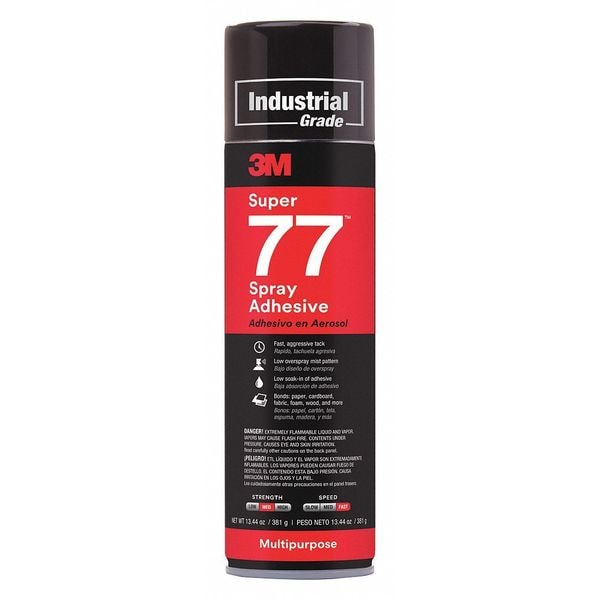 3M Spray Adhesive, 13.44 fl oz, Aerosol Can, Clear, Super 77 - 7010366503