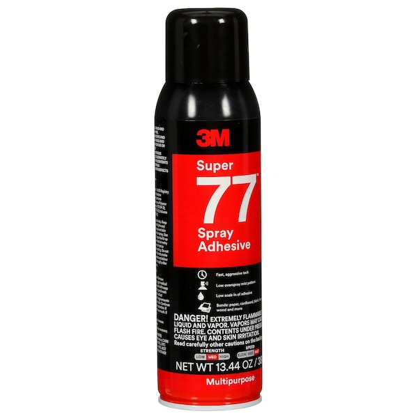 3M Spray Adhesive, 13.44 fl oz, Aerosol Can, Clear, Super 77 - 7010366503