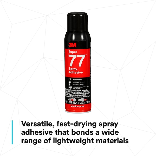 3M Spray Adhesive, 13.44 fl oz, Aerosol Can, Clear, Super 77 - 7010366503