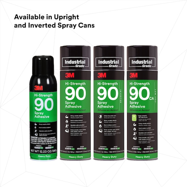 3M Spray Adhesive, Hi-Strength 90 Series, Clear, 17.6 fl oz., Aerosol Can - 90