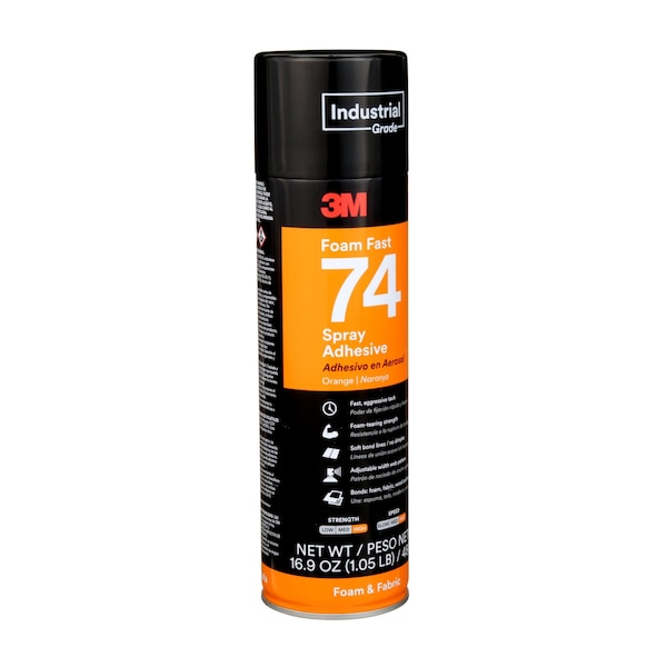 3M Spray Adhesive, Foam Fast 74 Series, Orange, 16.9 oz, Aerosol Can - FOAM FAST 74