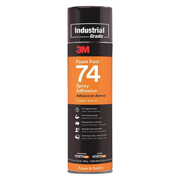 3M Spray Adhesive, Foam Fast 74 Series, Orange, 16.9 oz, Aerosol Can - FOAM FAST 74