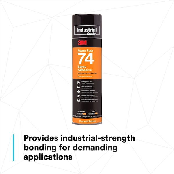 3M Spray Adhesive, Foam Fast 74 Series, Orange, 16.9 oz, Aerosol Can - FOAM FAST 74