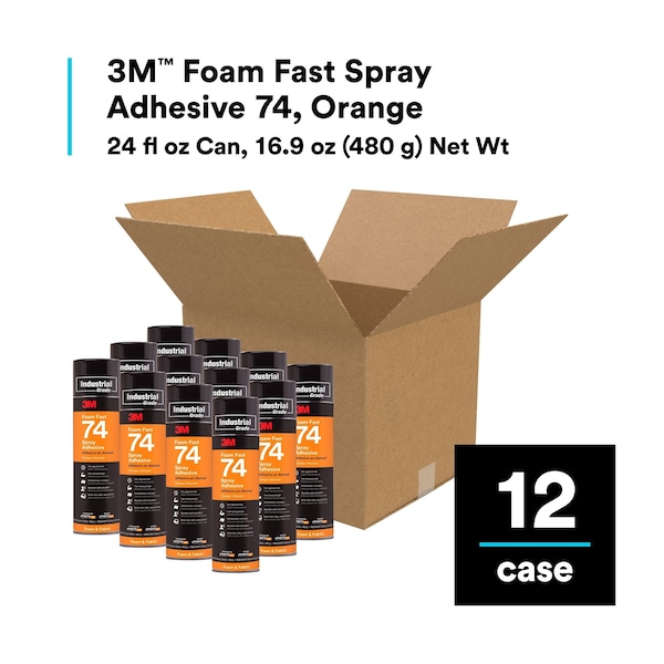 3M Spray Adhesive, Foam Fast 74 Series, Orange, 16.9 oz, Aerosol Can - FOAM FAST 74