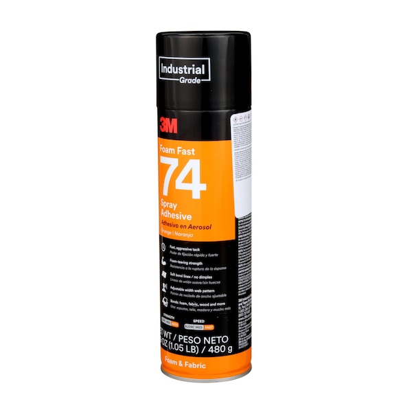 3M Spray Adhesive, Foam Fast 74 Series, Orange, 16.9 oz, Aerosol Can - FOAM FAST 74