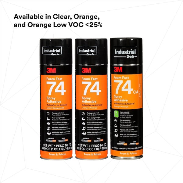 3M Spray Adhesive, Foam Fast 74 Series, Orange, 16.9 oz, Aerosol Can - FOAM FAST 74