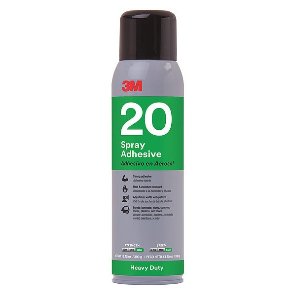 3M Spray Adhesive, 20 Series, Clear, 13.8 oz, Aerosol Can - 20