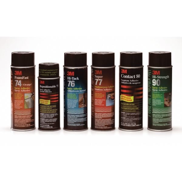 3M Spray Adhesive, Hi-Tack 76 Series, Clear, 18.1 oz, Aerosol Can - 76