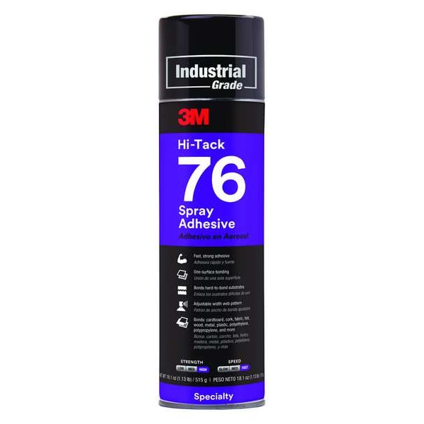 3M Spray Adhesive, Hi-Tack 76 Series, Clear, 18.1 oz, Aerosol Can - 76