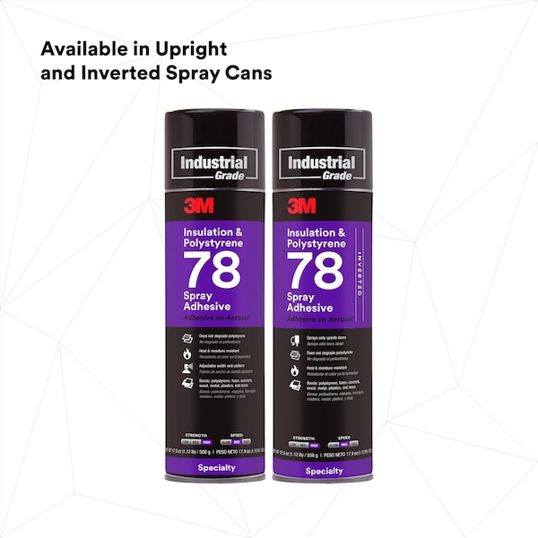 3M Spray Adhesive, 78 Series, Clear, 17.9 oz, Aerosol Can - 78