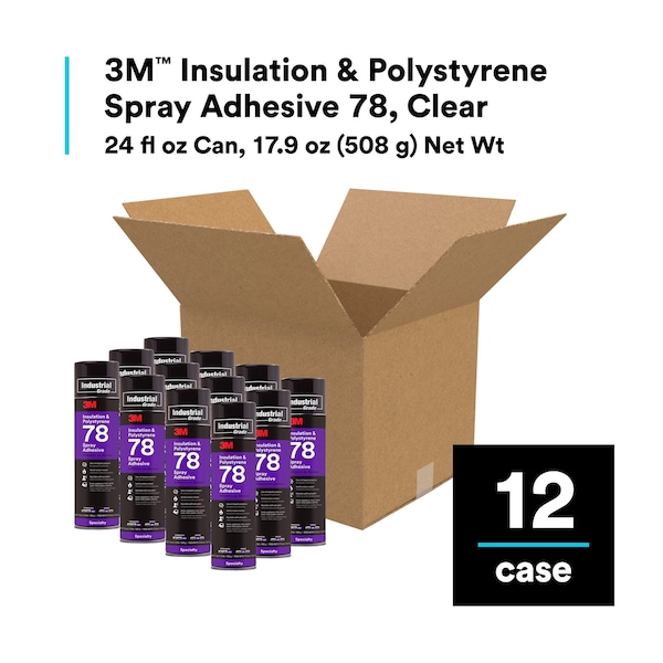 3M Spray Adhesive, 78 Series, Clear, 17.9 oz, Aerosol Can - 78