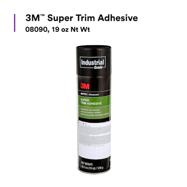 3M Spray Trim Adhesive, 8090 Series, Yellow, 19 oz, Aerosol Can - 08090