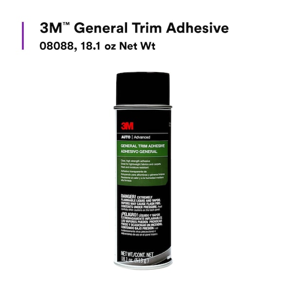 3M Spray Trim Adhesive, 8088 Series, Clear, 24 oz, Aerosol Can - 08088