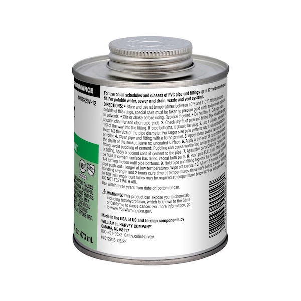 Oatey Oatey Clear Cement For PVC 16 oz - 018220V-12
