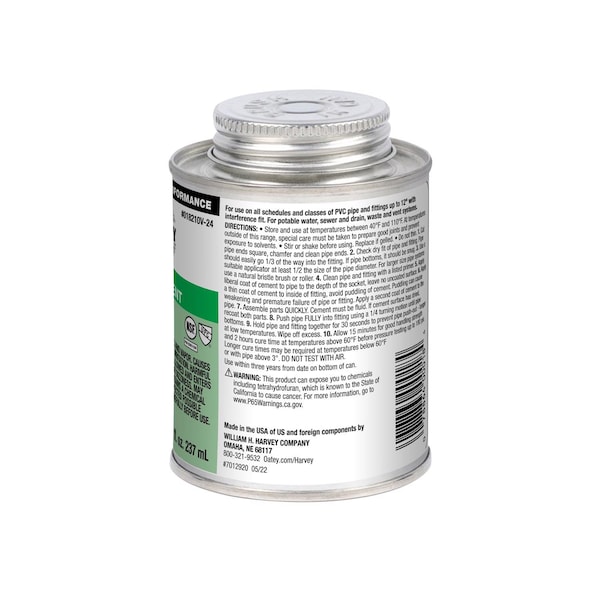 Oatey Oatey Clear Cement For PVC 8 oz - 018210V-24