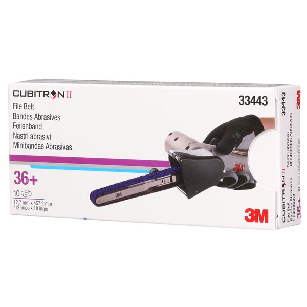 3M Cubitron 3M II File Belt, 33443, 36+, 12.7 mm x 457.2 mm 1/2 in x 18 in, 5PK - 786F
