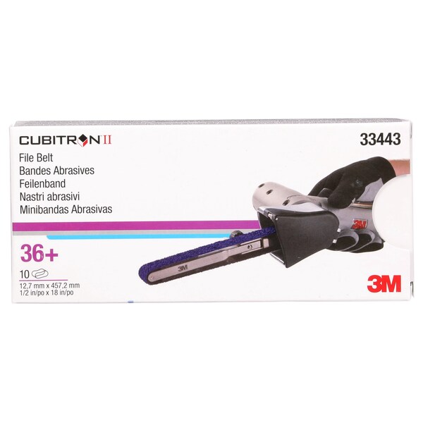 3M Cubitron 3M II File Belt, 33443, 36+, 12.7 mm x 457.2 mm 1/2 in x 18 in, 5PK - 786F