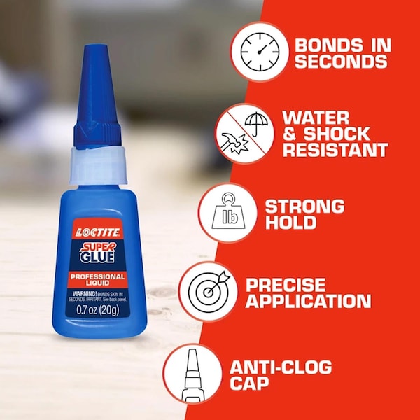 Loctite Super Glue, Professional Series, Clear, .71 fl oz., Bottle - 1365882