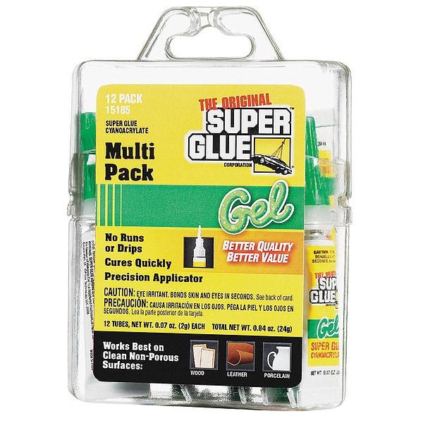 Super Glue Instant Adhesive, Original Gel Series, Clear, 0.07 fl oz, Tube, PK12 - 15185