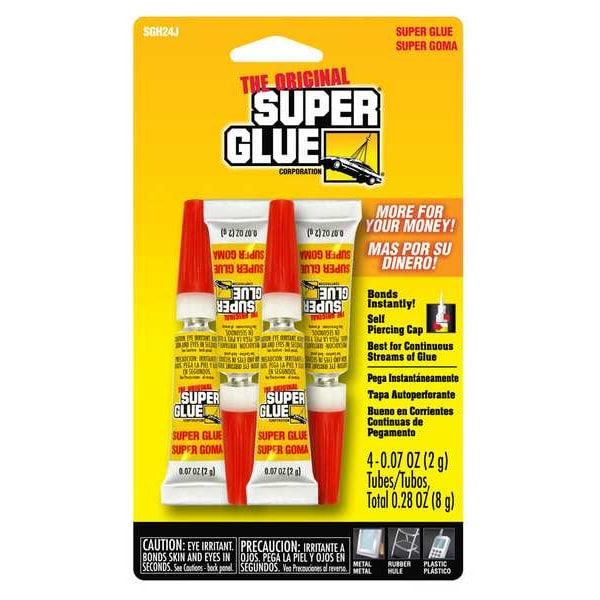 Super Glue Instant Adhesive, Original Series, Clear, 0.07 oz, Tube 4 PK - SGH24J-48