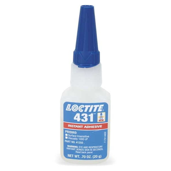 Loctite Instant Adhesive, 431 Series, Clear, 0.7 oz, Bottle - 868371