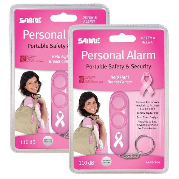 Sabre Personal Alarm, Pink Supports NBCF, 2PK - PA-NBCF-01