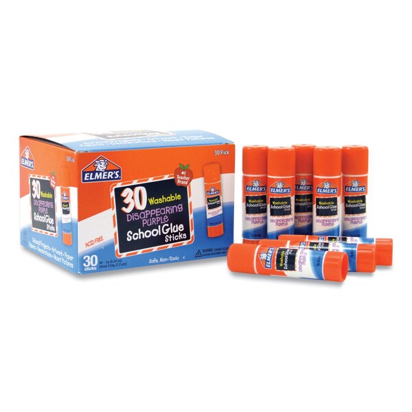 Elmers Disappearing Purple School Glue Stick, 0.24 oz, Dries Clear, 30PK - E555