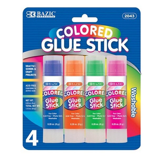 Bazic Products Bazic 8g / 0.28 Oz Washable Colored Glue Stick, 96PK - 2043