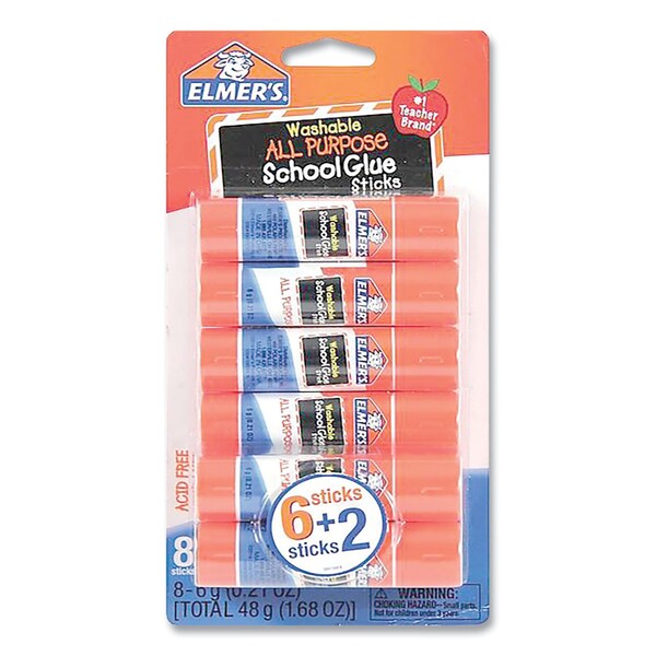 Elmers Washable School Glue Sticks, 0.21 oz, Applies and Dries Clear, 8PK - E5003/E5004