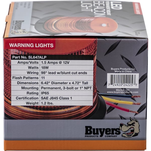 Buyers Products Class 1 4.6 Inch Tall LED Amber Beacon Light - SL647ALP