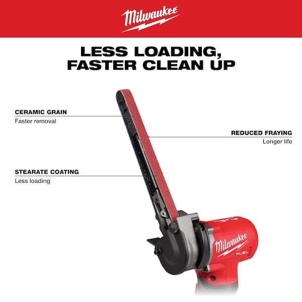Milwaukee Tool & Equipment Bandfile Belts, 0.50 in W, 0.10 in L, Coated, Ceramic, 60 Grit, Coarse, Not Applicable, Blue, Red - 48-80-9060