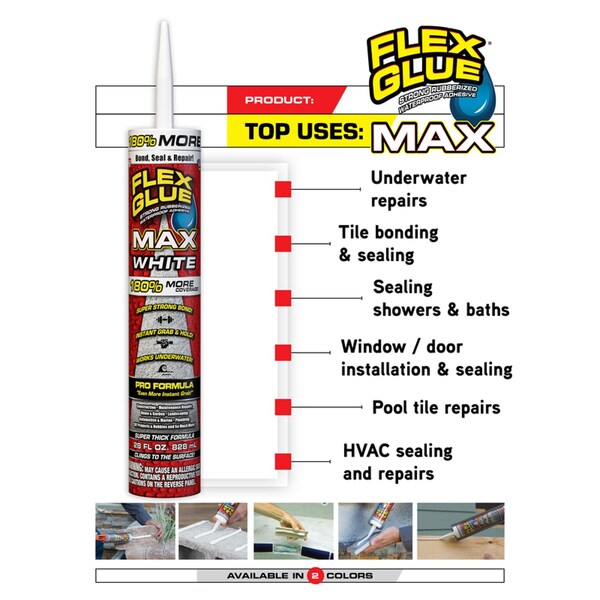 Flex Glue Flex Seal Family of Products Flex Glue MAX Extra Strength Rubber White Adhesive 28 oz - GFSMAXWHT28