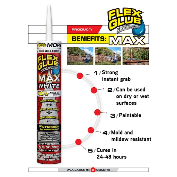 Flex Glue Flex Seal Family of Products Flex Glue MAX Extra Strength Rubber White Adhesive 28 oz - GFSMAXWHT28