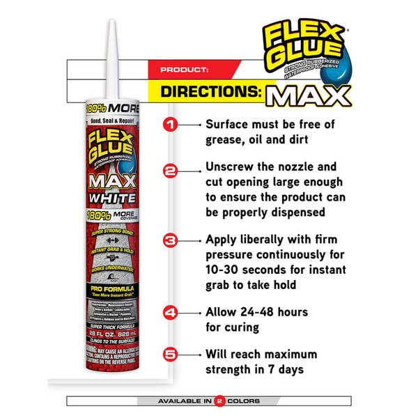 Flex Glue Flex Seal Family of Products Flex Glue MAX Extra Strength Rubber White Adhesive 28 oz - GFSMAXWHT28