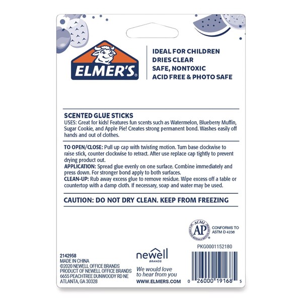 Elmers Scented Glue Sticks, 0.21 oz, Dries in Assorted Colors, 4 Scents - 2142958