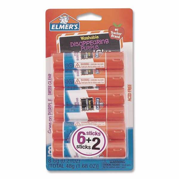 Elmers Disappearing Purple School Glue Stick, 0.21 oz, Dries Clear, 8PK - E1591/E1560